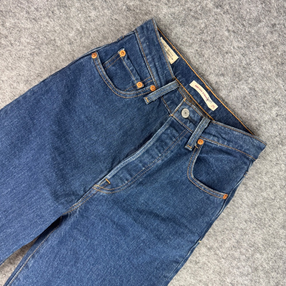 Levis Premium Big E Ribcage Straight Jeans Dark Wash Indigo W25 L27